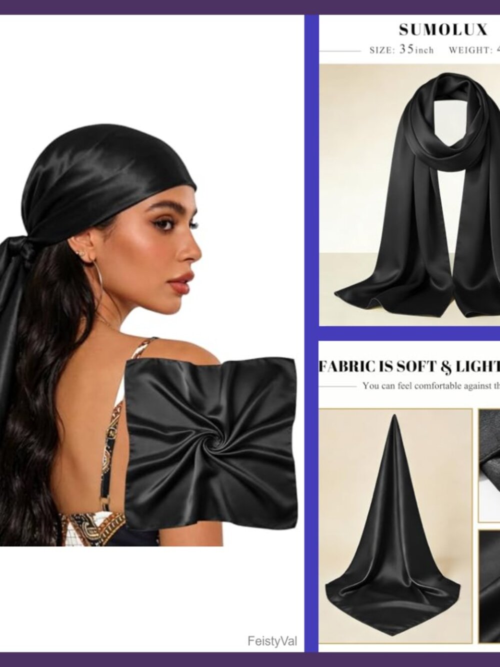 Satin Silk Feel 35" Hair Scarf Wrap Bandana Oversized Square